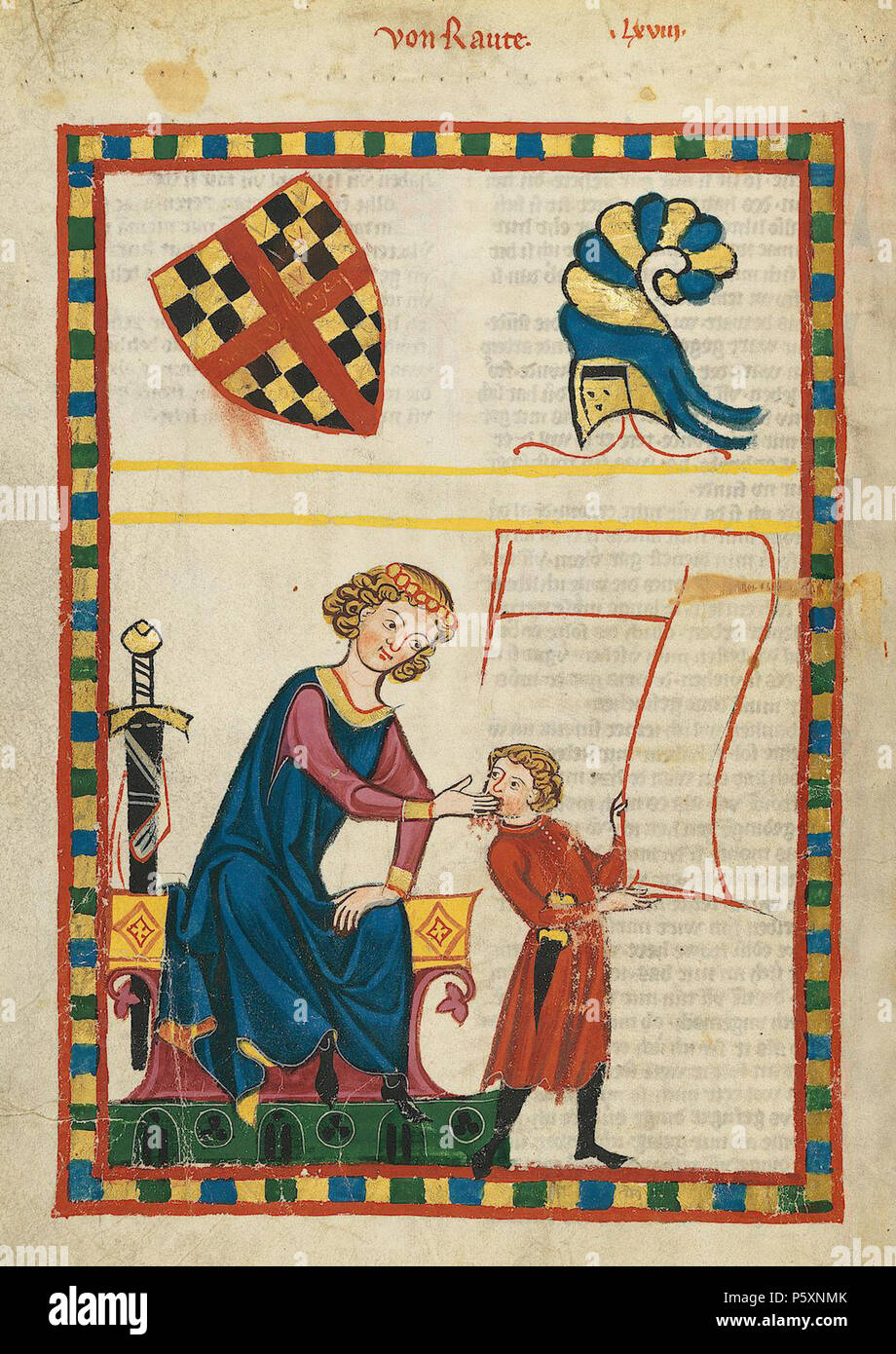 N/A. Deutsch: Codex Manesse, UB Heidelberg, Cod. Pal. germe. 848, fol. 248v: Von Raute . tra 1305 e 1315. Meister des Codex Manesse (Grundstockmaler) Descrizione pittore tedesco periodo di lavoro c. 1305-1340 () 363 Codex Manesse 248v Von Raute Foto Stock