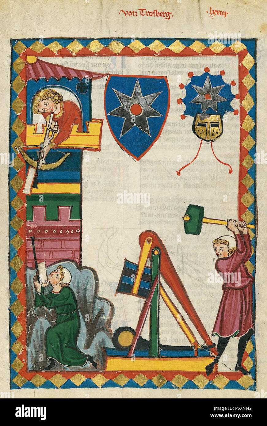 N/A. Deutsch: Codex Manesse, UB Heidelberg, Cod. Pal. germe. 848, fol. 255r: Von Trostberg . tra 1305 e 1315. Meister des Codex Manesse (Grundstockmaler) Descrizione pittore tedesco periodo di lavoro c. 1305-1340 () 363 Codex Manesse 255r Von Trostberg Foto Stock