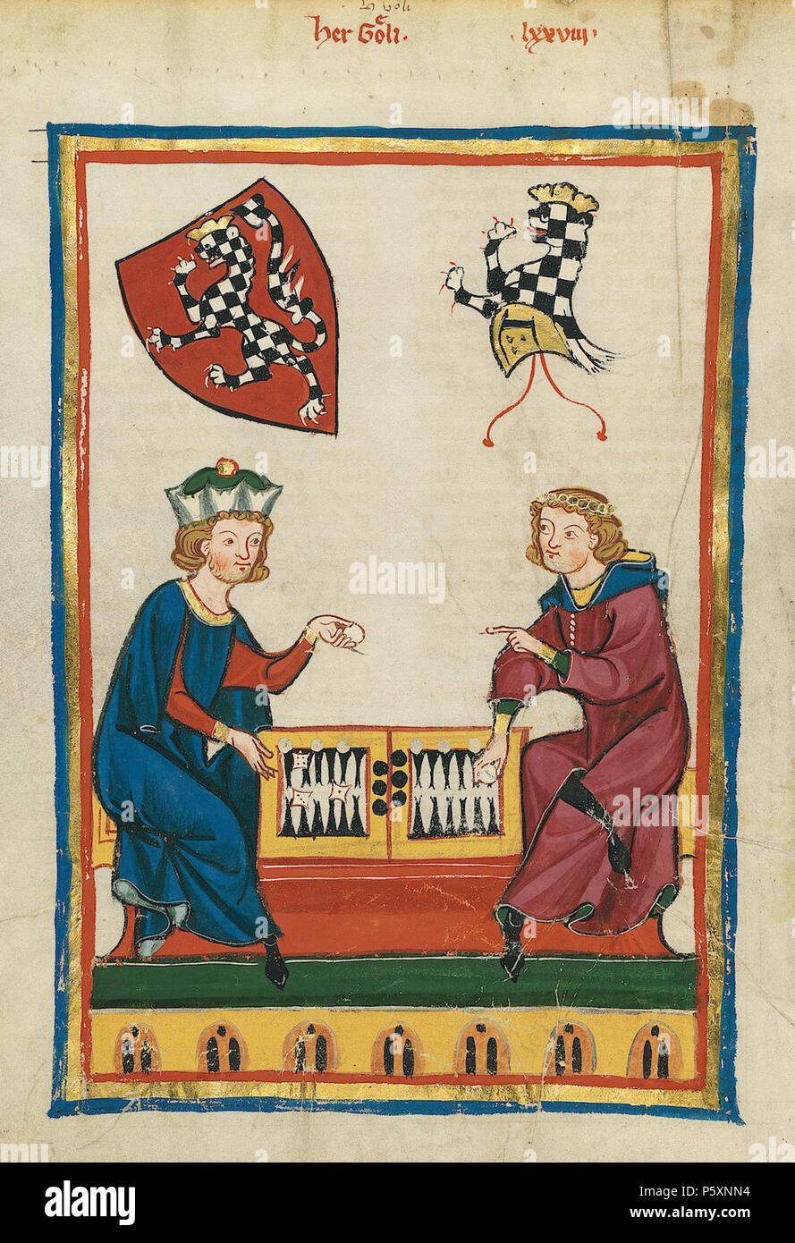 N/A. Deutsch: Codex Manesse, UB Heidelberg, Cod. Pal. germe. 848, fol. 262v: Herr Goeli . tra 1305 e 1315. Meister des Codex Manesse (Grundstockmaler) Descrizione pittore tedesco periodo di lavoro c. 1305-1340 () 363 Codex Manesse 262v Herr Goeli Foto Stock