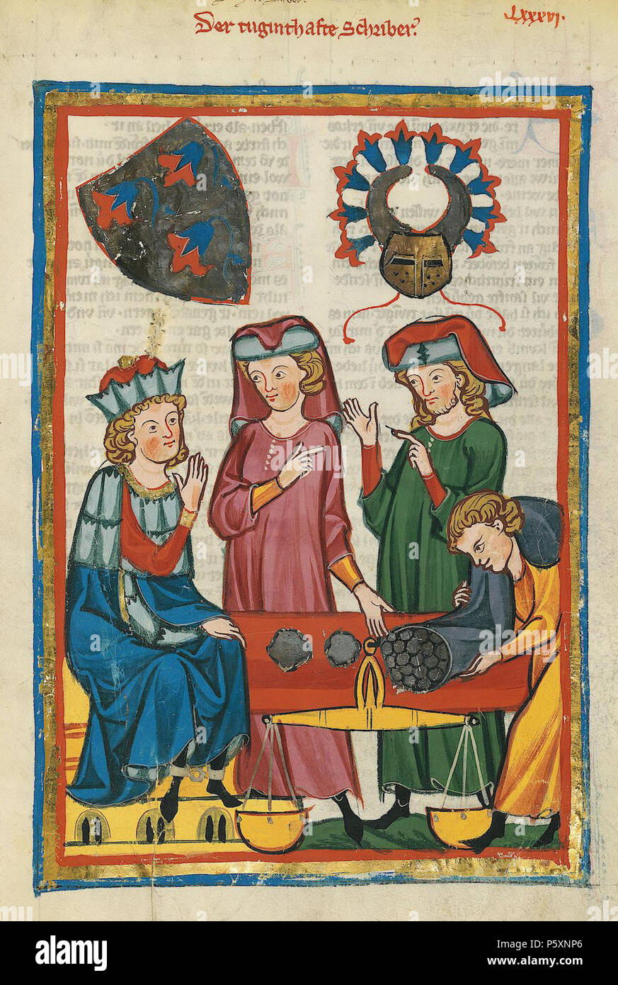 N/A. Deutsch: Codex Manesse, UB Heidelberg, Cod. Pal. germe. 848, fol. 305r: Der tugendhafte Schreiber . tra 1305 e 1315. Meister des Codex Manesse (Grundstockmaler) Descrizione pittore tedesco periodo di lavoro c. 1305-1340 () 363 Codex Manesse 305r Der tugendhafte Schreiber Foto Stock