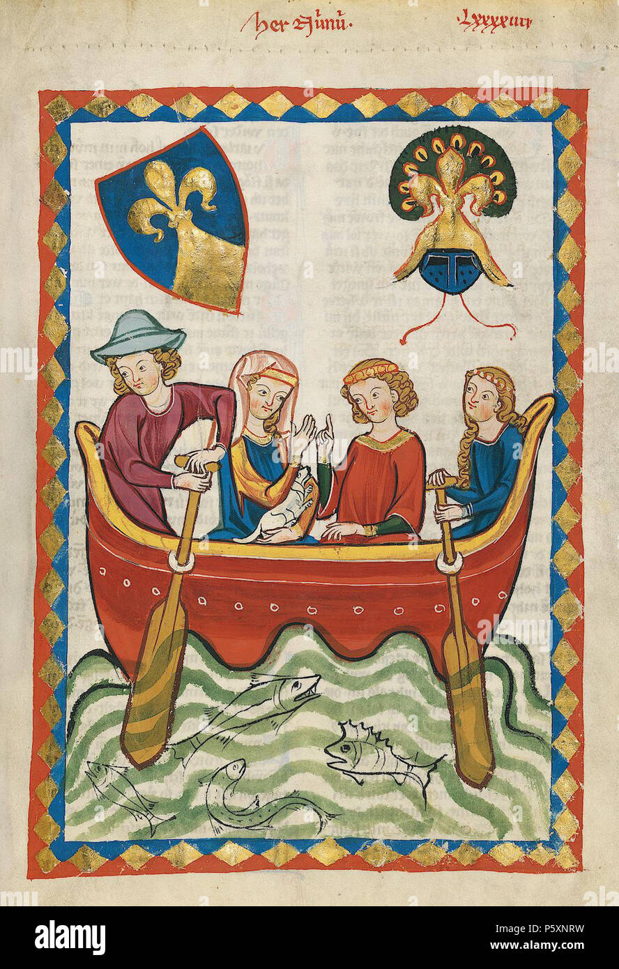 N/A. Deutsch: Codex Manesse, UB Heidelberg, Cod. Pal. germe. 848, fol. 319r: Herr Niune . tra 1305 e 1315. Meister des Codex Manesse (Grundstockmaler) Descrizione pittore tedesco periodo di lavoro c. 1305-1340 () 363 Codex Manesse 319r Niune Foto Stock
