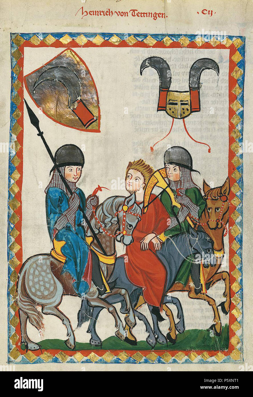 N/A. Deutsch: Codex Manesse, UB Heidelberg, Cod. Pal. germe. 848, fol. 361r: Heinrich von Tettingen . tra 1305 e 1315. Meister des Codex Manesse (Grundstockmaler) Descrizione pittore tedesco periodo di lavoro c. 1305-1340 () 363 Codex Manesse 361r Heinrich von Tettingen Foto Stock