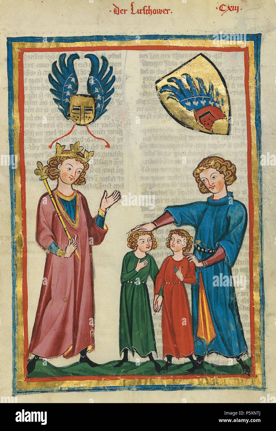 N/A. Deutsch: Codex Manesse, UB Heidelberg, Cod. Pal. germe. 848, fol. 422r:; Der Litschauer . tra 1305 e 1315. Meister des Codex Manesse (Grundstockmaler) Descrizione pittore tedesco periodo di lavoro c. 1305-1340 () 363 Codex Manesse 422r Der Litschauer Foto Stock