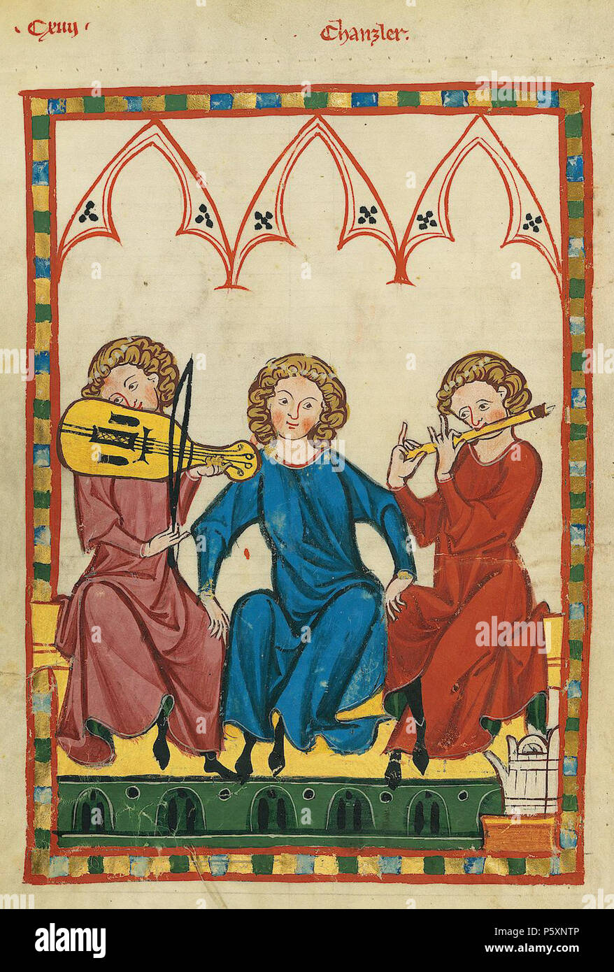 N/A. Deutsch: Codex Manesse, UB Heidelberg, Cod. Pal. germe. 848, fol. 423v: Der Kanzler . tra 1305 e 1315. Meister des Codex Manesse (Grundstockmaler) Descrizione pittore tedesco periodo di lavoro c. 1305-1340 () 363 Codex Manesse 423v Der Kanzler Foto Stock