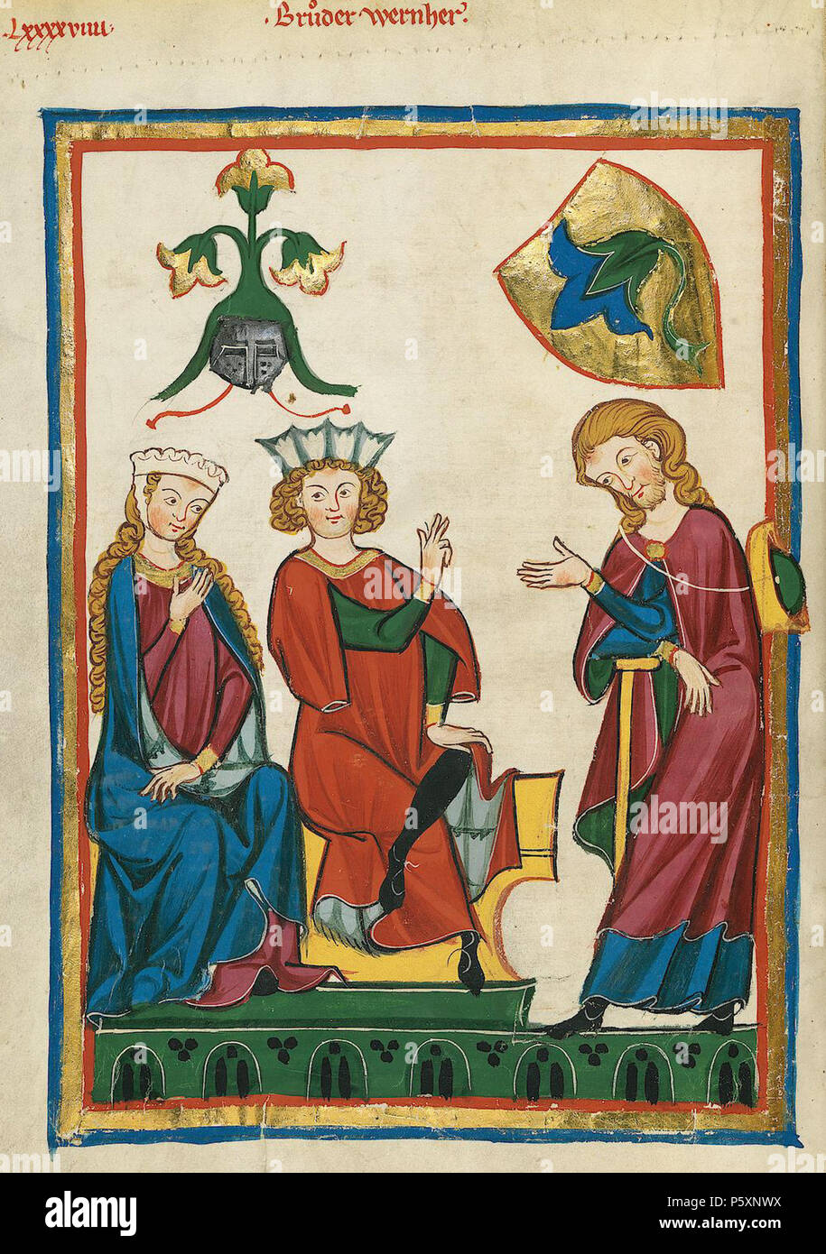 N/A. Deutsch: Codex Manesse, UB Heidelberg, Cod. Pal. germe. 848, fol. 344v, Bruder Wernher . tra 1305 e 1315. Meister des Codex Manesse (Grundstockmaler) Descrizione pittore tedesco periodo di lavoro c. 1305-1340 () 363 Codex Manesse Bruder Wernher Foto Stock