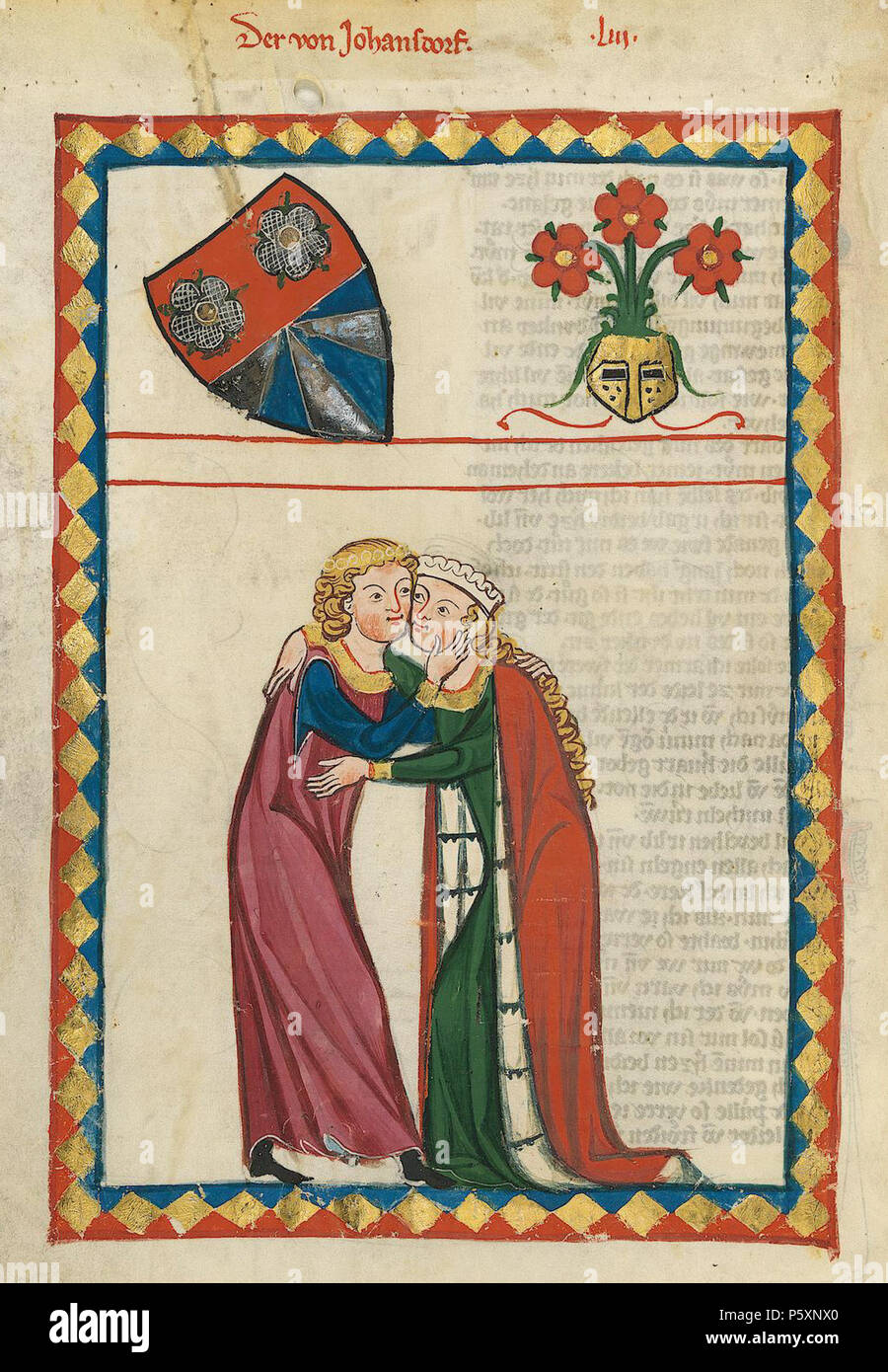 N/A. Deutsch: Codex Manesse, UB Heidelberg, Cod. Pal. germe. 848, fol. 179v, de:Der von Johansdorf . tra 1305 e 1315. Meister des Codex Manesse (Grundstockmaler) Descrizione pittore tedesco periodo di lavoro c. 1305-1340 () 363 Codex Manesse Der von Johansdorf Foto Stock