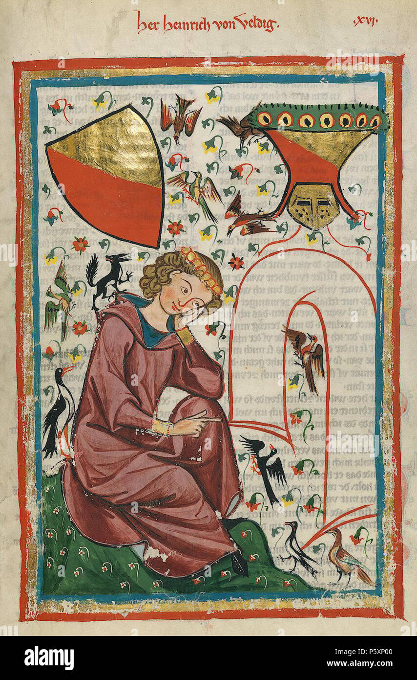 N/A. Deutsch: Codex Manesse, UB Heidelberg, Cod. Pal. germe. 848, fol. 30r, Herr Heinrich von Veldeke . tra 1305 e 1315. Meister des Codex Manesse (Grundstockmaler) Descrizione pittore tedesco periodo di lavoro c. 1305-1340 () 363 Codex Manesse Heinrich von Veldeke Foto Stock