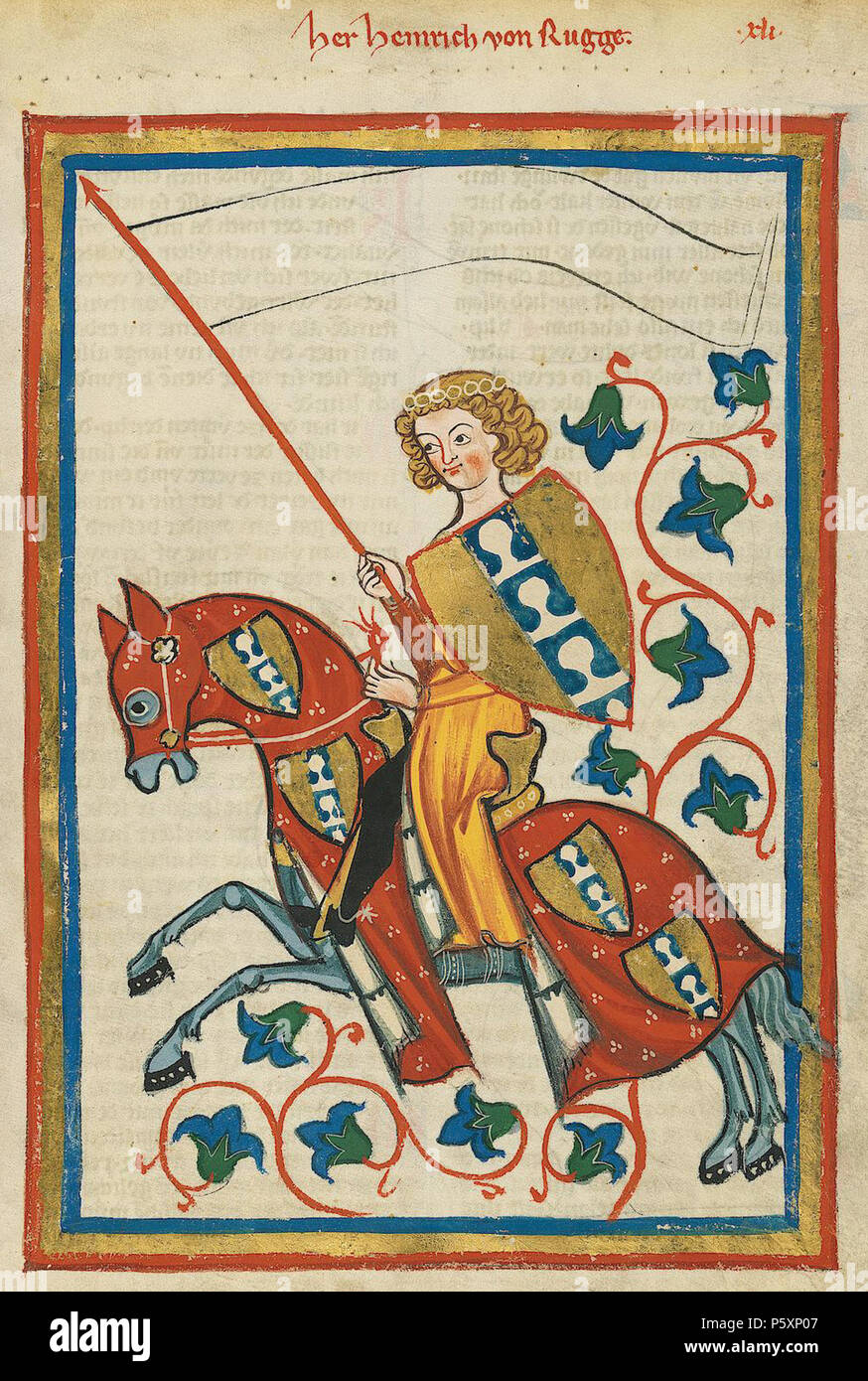 N/A. Deutsch: Codex Manesse, UB Heidelberg, Cod. Pal. germe. 848, fol. 122r, Herr Heinrich von Rugge . tra 1305 e 1315. Meister des Codex Manesse (Grundstockmaler) Descrizione pittore tedesco periodo di lavoro c. 1305-1340 () 363 Codex Manesse Heinrich von Rugge Foto Stock
