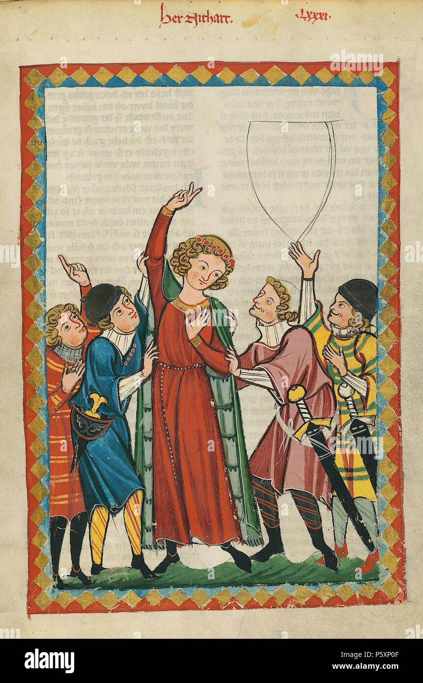 N/A. Deutsch: Codex Manesse, UB Heidelberg, Cod. Pal. germe. 848, fol. 273r, Herr Neidhart (Herr Nithart) . tra 1305 e 1315. Meister des Codex Manesse (Grundstockmaler) Descrizione pittore tedesco periodo di lavoro c. 1305-1340 () 363 Codex Manesse Neidhart Foto Stock