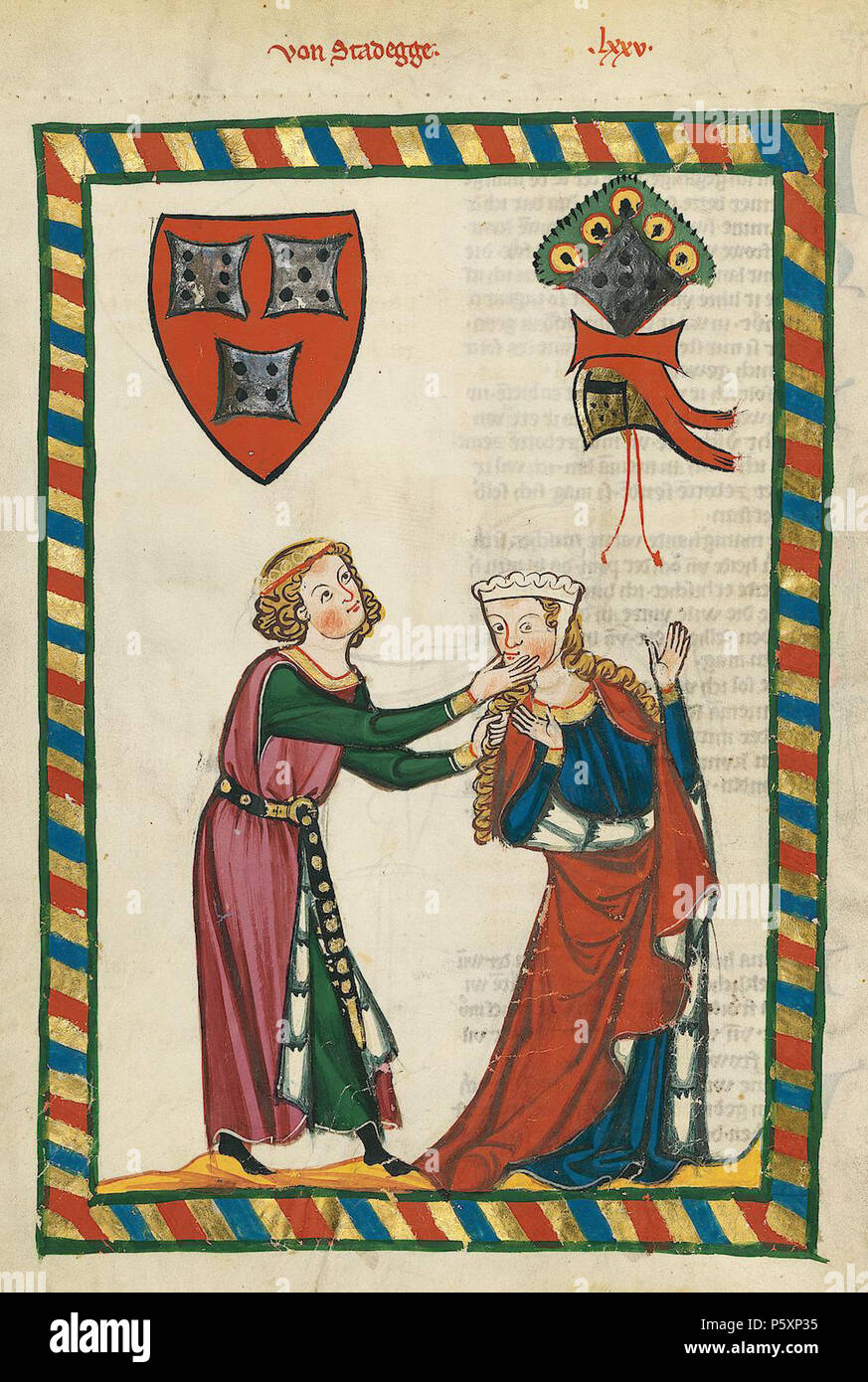 N/A. Deutsch: Codex Manesse, UB Heidelberg, Cod. Pal. germe. 848, fol. 257v: Von Stadegge . tra 1305 e 1315. Meister des Codex Manesse (Grundstockmaler) Descrizione pittore tedesco periodo di lavoro c. 1305-1340 () 363 Codex Manesse von Stadegge 257v Foto Stock