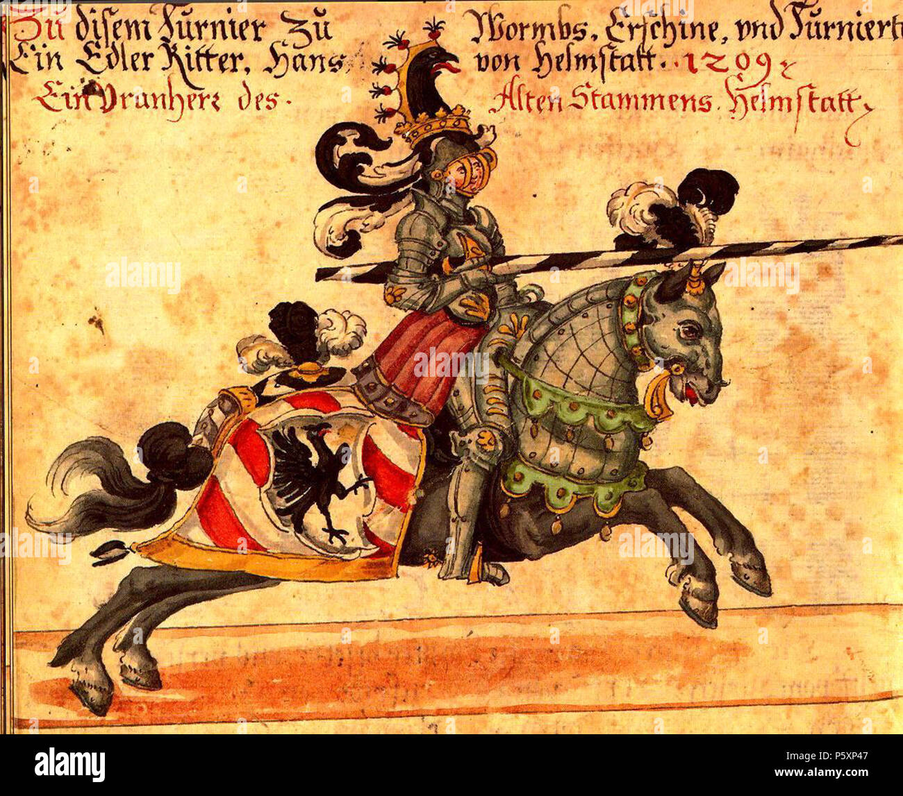 N/A. Darstellung eines Ritters aus dem Codex Rossianus 711 . circa 1615. Anonimo 363 Codex Rossianus 711 esempio3 Foto Stock