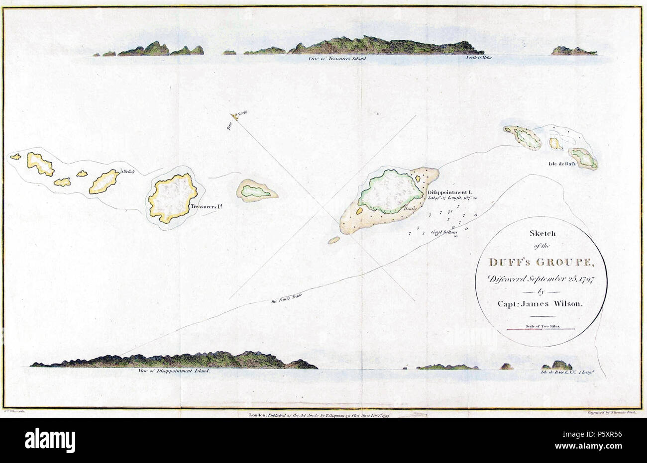 N/A. Inglese: Mappa delle Isole Duff, Isole Salomone Pubblicato in: James Wilson: un viaggio missionario all'Oceano Pacifico meridionale . . T. Chapman London, 1799, dopo la pagina 291 . 1 febbraio 1799. Il cap. James Wilson lavoro derivato hic et nunc 485 Duff mappa isole 1797 (Ritoccate) Foto Stock