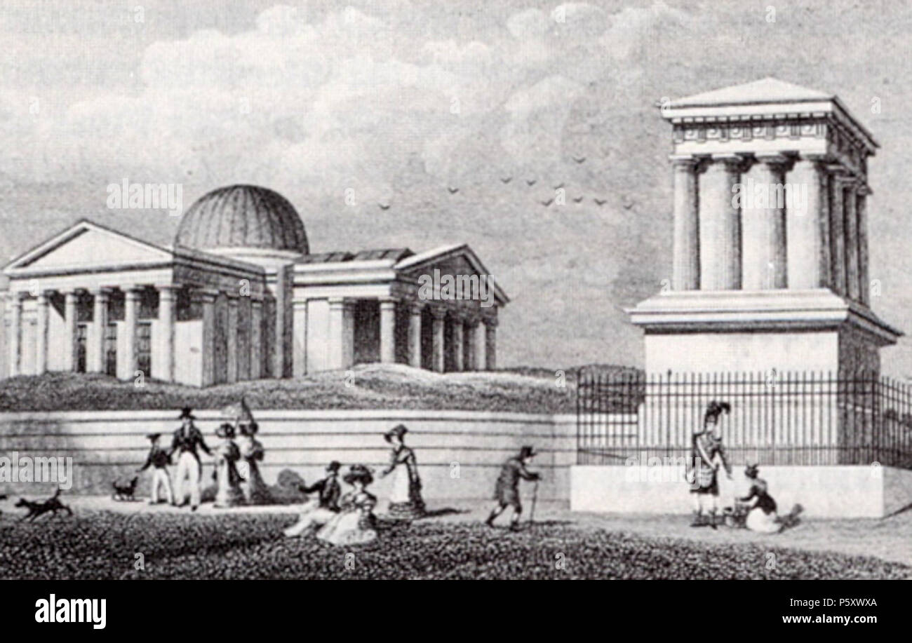 N/A. Inglese: Foto di Playfair's osservatorio sulla Calton Hill, Edimburgo, Scozia. 1824. Artista sconosciuto, file creato da chi e H. 264 Calton Hill Playfair edificio 1824 Foto Stock