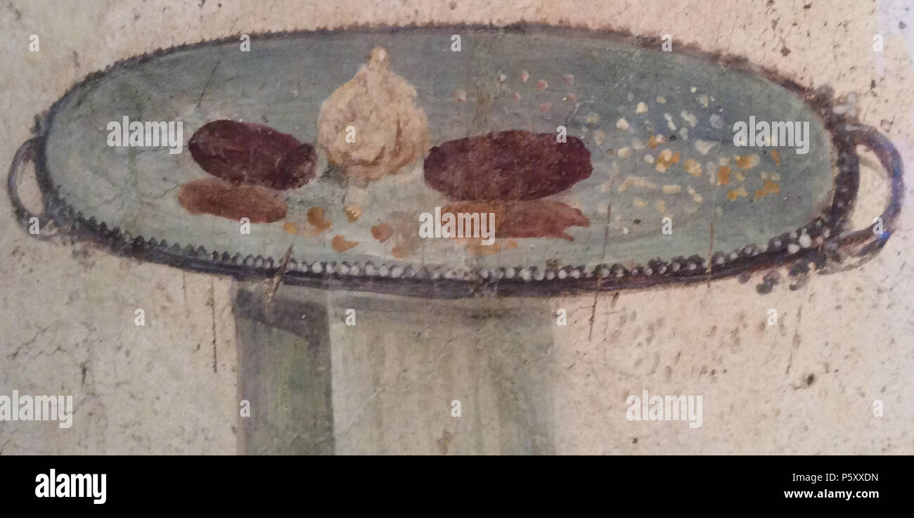 N/A. Dettaglio del muro romano la pittura di cuochi preparare un capretto . originale del I secolo d.c. Sconosciuto 377 Cookery pittura dettagli 1 Foto Stock