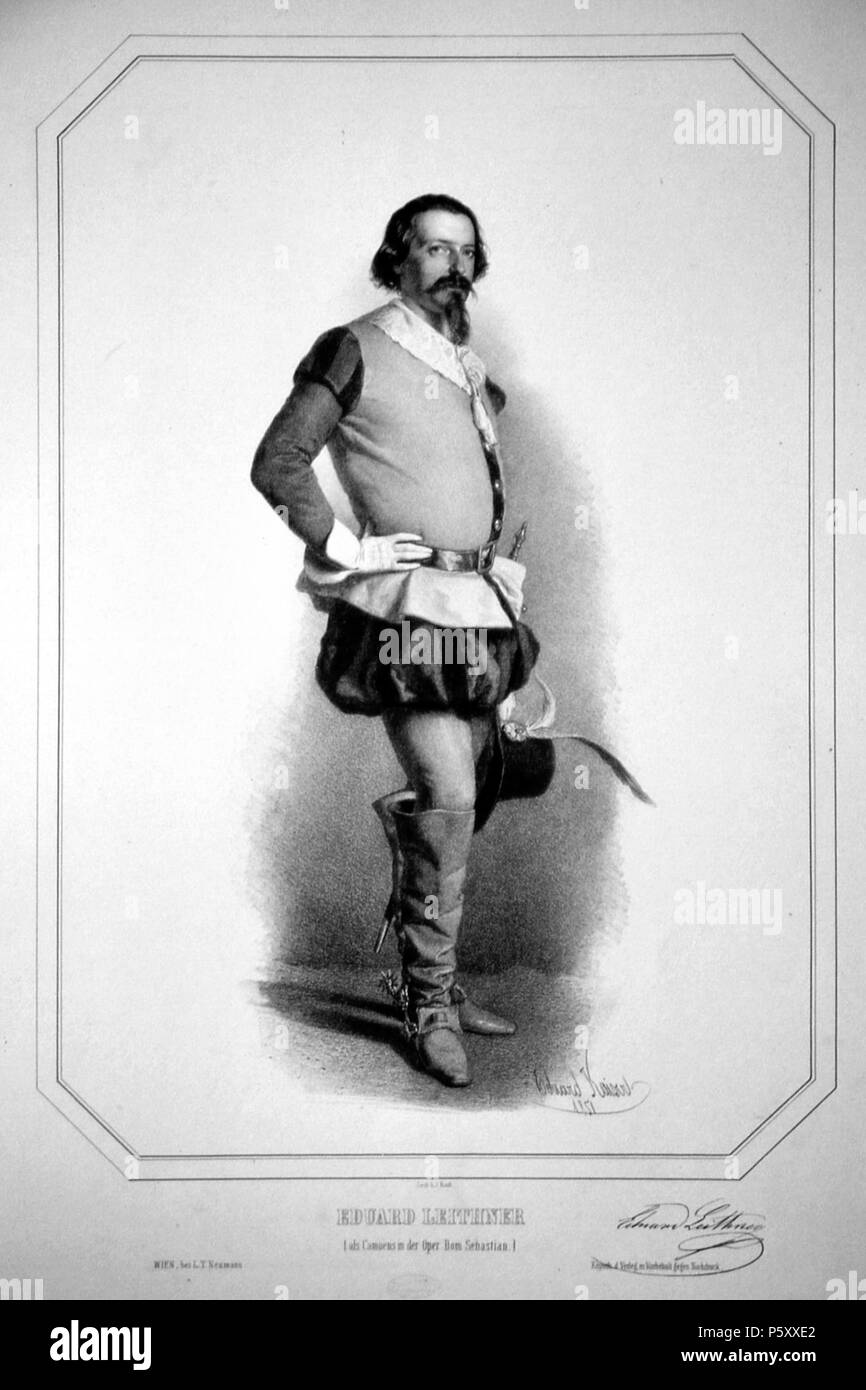 N/A. Deutsch: Eduard Leithner (1815-1874), österreichischer Sänger (Bassbariton), als Camoens in der Oper Dom Sebastian von G. Donizetti Lithographie von Eduard Kaiser, 1851 . 1851. Eduard Kaiser (1820-1895), Foto stati Pietro Geymayer 494 Eduard Leithner Kaiser 1851 Litho Foto Stock