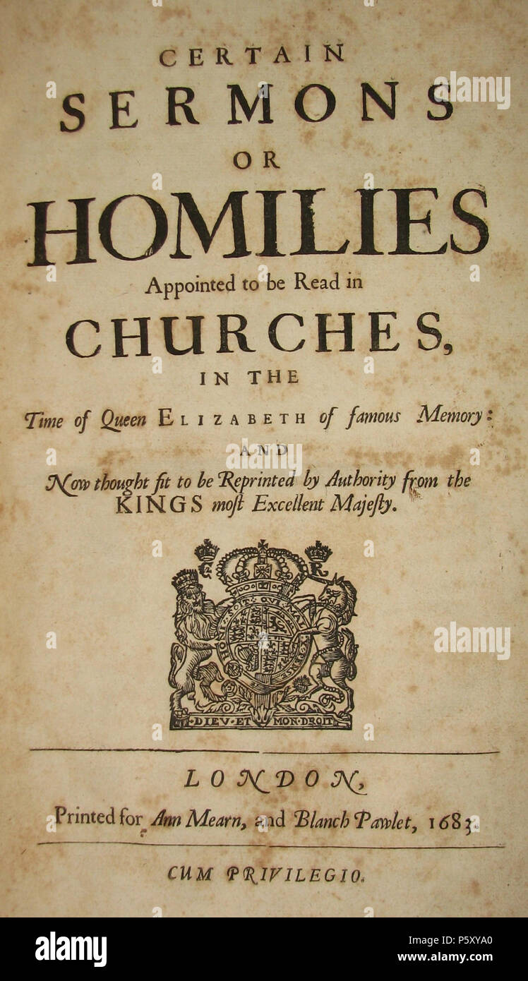 N/A. Inglese: Titolo pagina dal 1683 edizione del Elizabethan sermoni o omelie. 1683. Sconosciuto 505 Elizabethan omelie Foto Stock