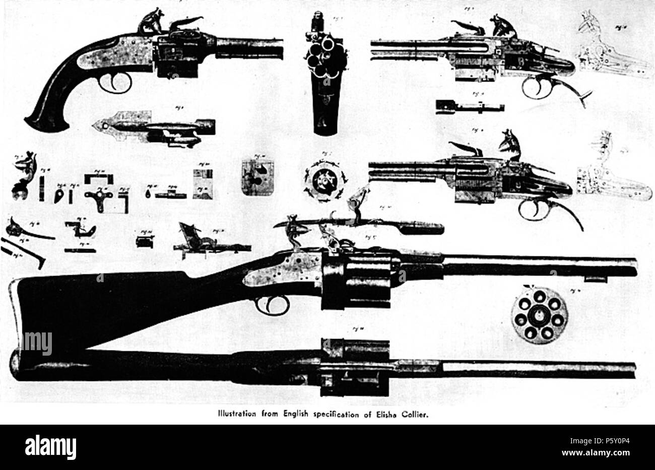 N/A. Inglese: Collier's flintlock girevole di Pistole e carabine . Il 12 novembre 2011. Eliseo Collier 505 Eliseo-collier-flintlock-revolver Foto Stock