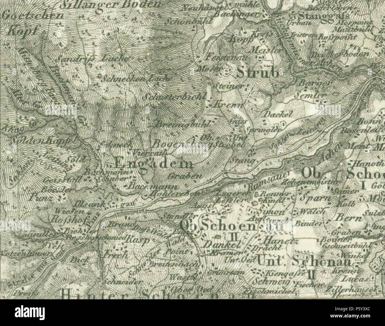 N/A. Inglese: inizio del XIX secolo mappa della zona Engadey, Bischofswiesen, Berchtesgadener Land, Alta Baviera, Germania . inizio del XIX secolo. non specificato 515 Engadey mappa inizio del XIX secolo Foto Stock