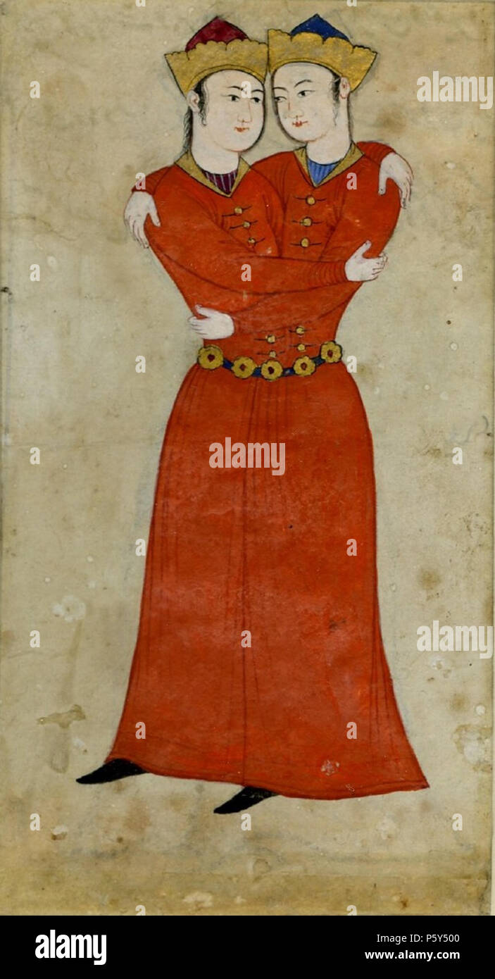 N/A. Inglese: intrecciano Geminis, Safavid Dynasty. La Persia/Iran 1630-1640 C.E. opaco acquarello e inchiostro su carta. Il twin Geminis' condividono lo stesso corpo e fissare ogni altri occhi. 1630-1640 C.E.. Sconosciuto 520 intrecciano Geminis Foto Stock