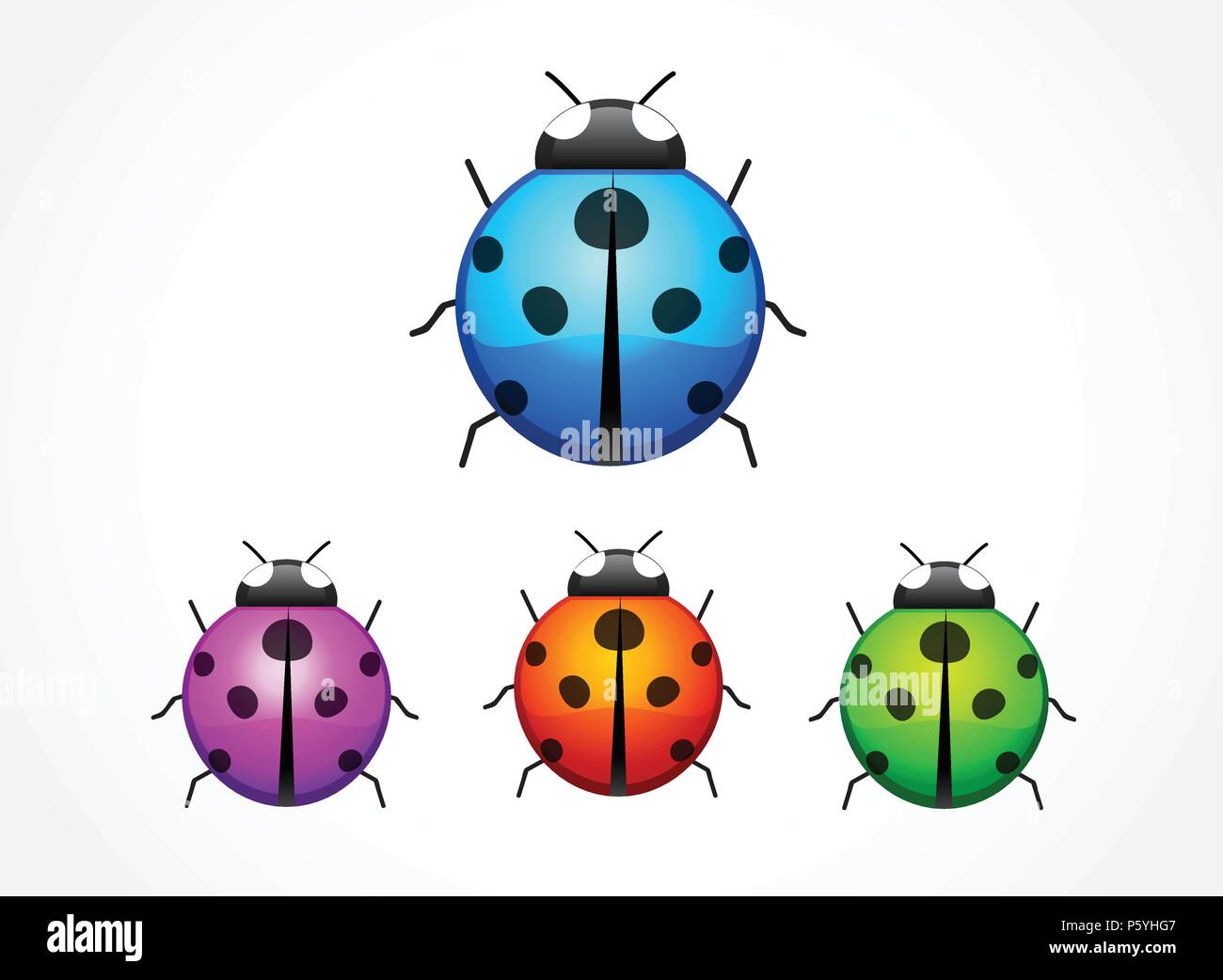 Set di ladybug isolato su bianco. illustrazione vettoriale. Illustrazione Vettoriale