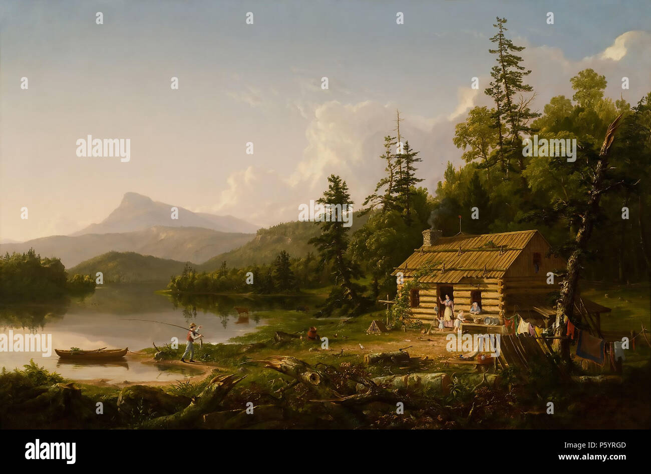 THOMAS COLE (1801-1848) inglese-americano nato pittore. Il suo 1847 il lavoro a casa nel bosco Foto Stock