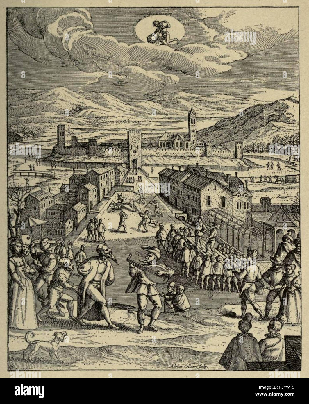 N/A. Fastnachtstreiben mit Commedia dell'Arte . Il XVI secolo. Adriaen Collaert nach Josse de Momper 549 Fastnachtstreiben mit Commedia dell'Arte Foto Stock