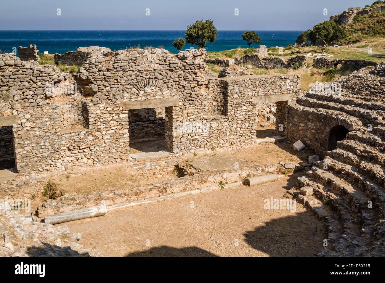 Anfiteatro romano di antica città romana Anemurium in Anamur, Turchia Foto Stock