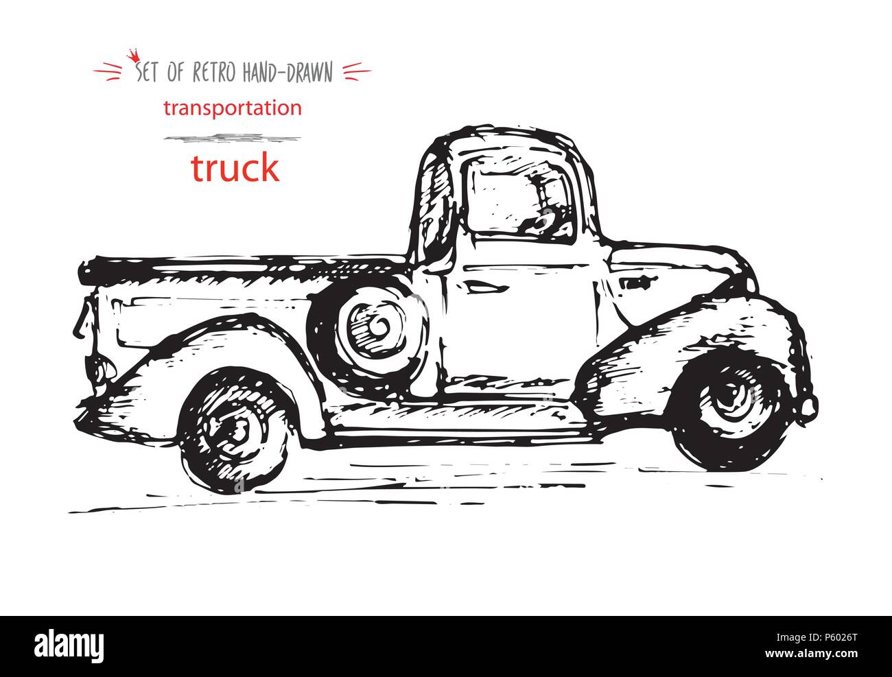 Disegnate a mano vintage carrello di trasporto. Un rapido schizzo di inchiostro. Vettore illustrazione nero Illustrazione Vettoriale