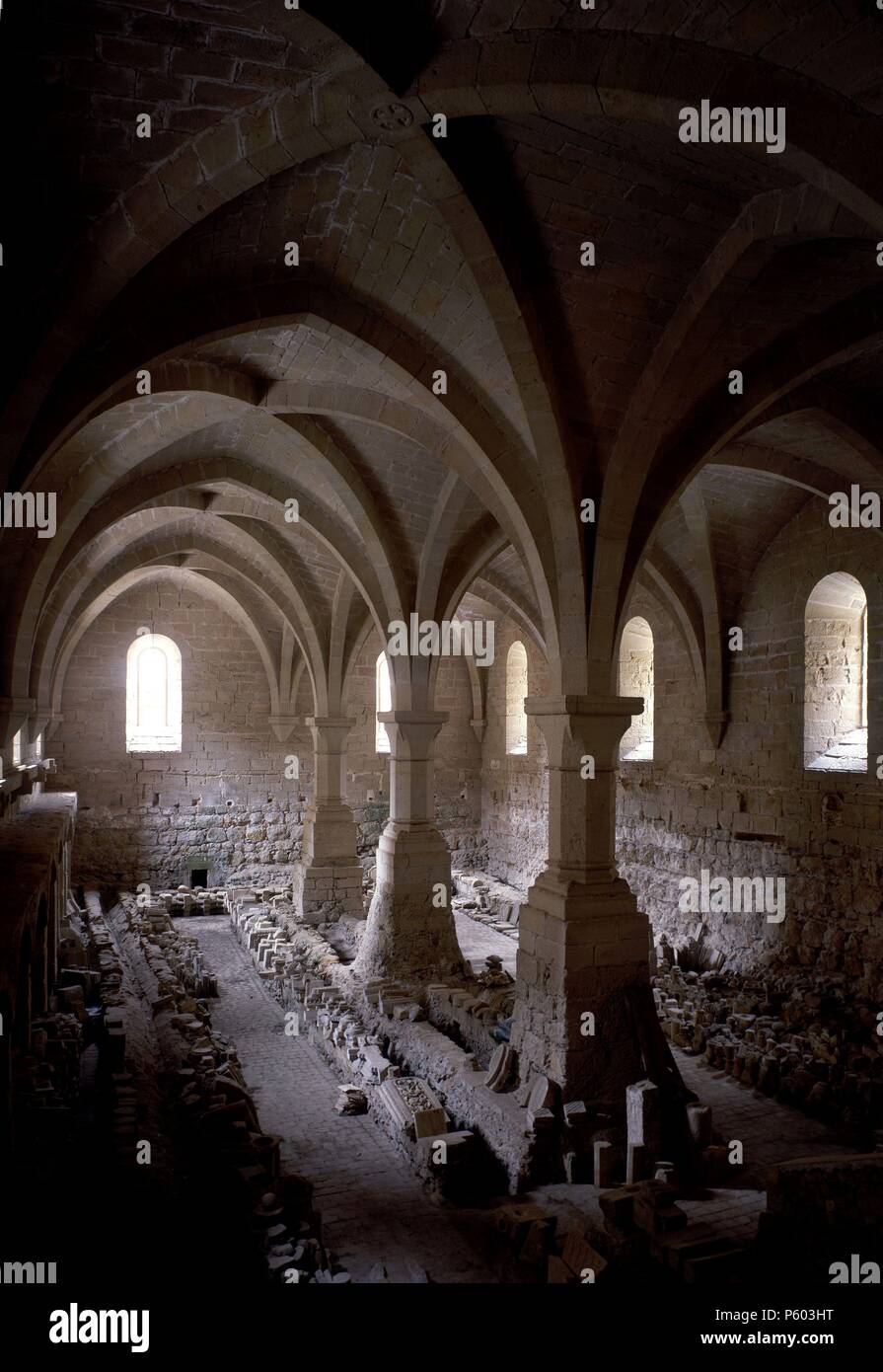 BODEGA DE Monasterio de Poblet - SIGLO XIII - gotico catalano. Posizione: Monasterio de Poblet, VIMBODÍ, TARRAGONA, Spagna. Foto Stock