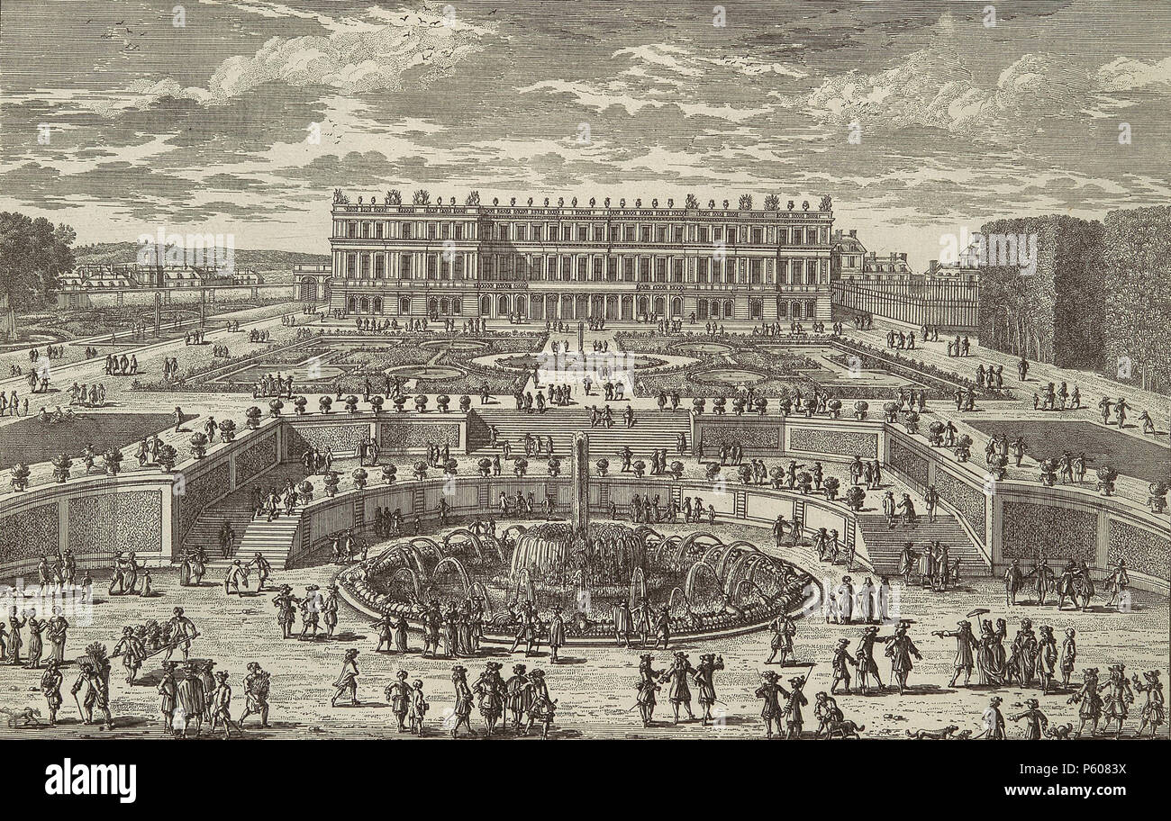 532 Attacco del Palazzo di Versailles in circa 1680 da Adam Perelle Foto Stock