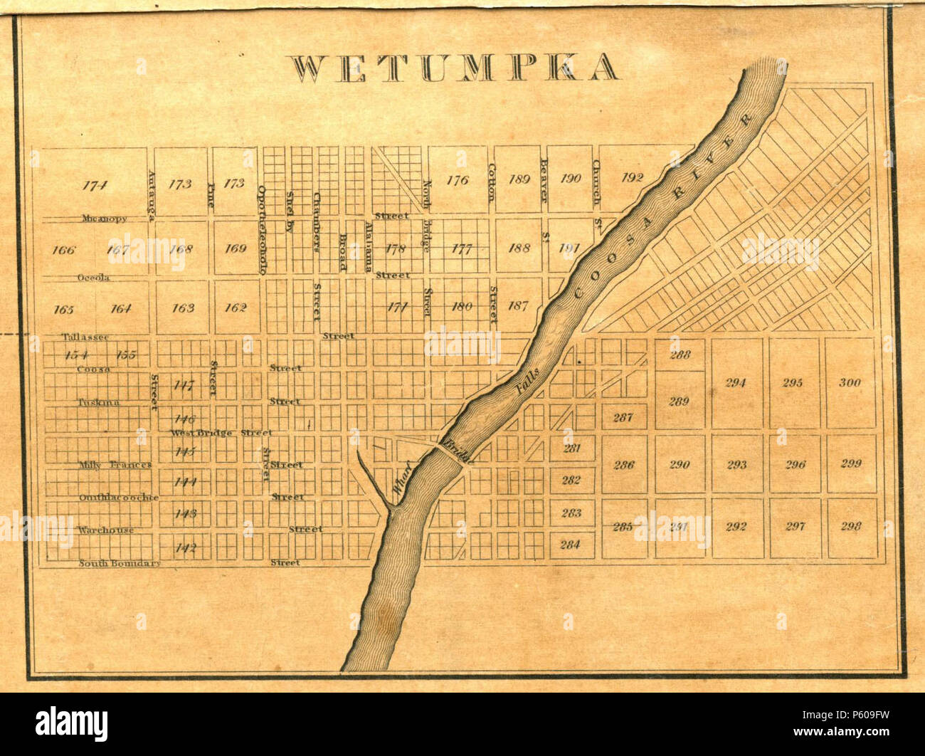 N/A. Estratto da "una mappa accurata dello stato dell'Alabama e West Florida', che mostra la città di Wetumpka . 1837. John LaTourrette; Editore: Colton & Co., New York 28 1840 Mappa di Wetumpka, Alabama Foto Stock