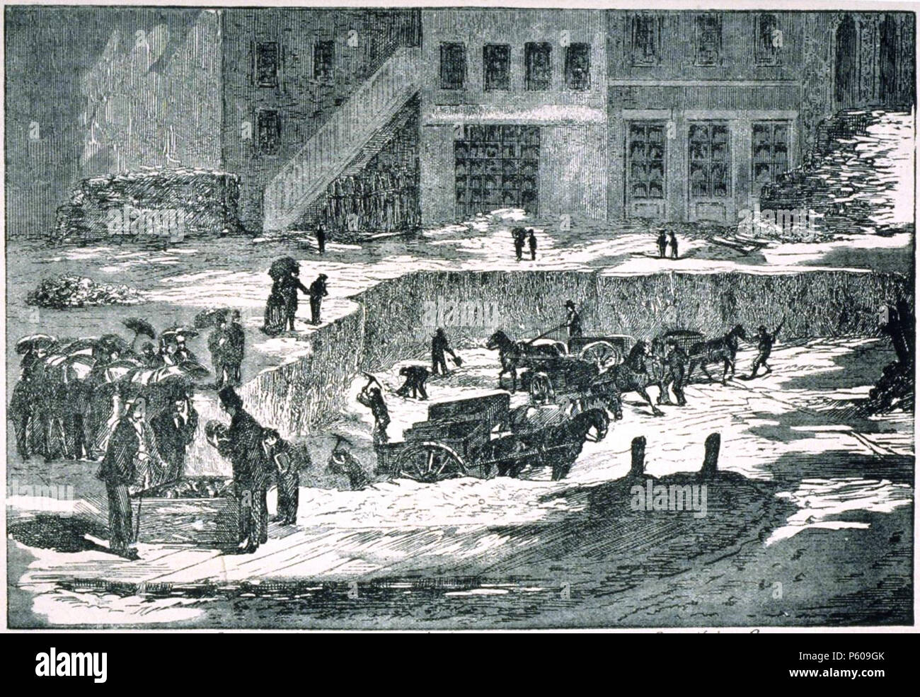 N/A. Inglese: gli scavi di San James Street. Da uno schizzo del nostro artista Français : Le long de la rue St-Jean, su trouve quantité d'ossements. Site de l'édifice Barron . 28 maggio 1870. Canadian illustrato News 537 scavi sulla St James Street Foto Stock