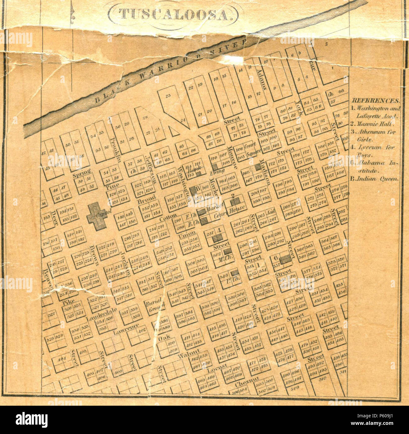 N/A. Estratto da "una mappa accurata dello stato dell'Alabama e West Florida', che mostra la città di Tuscaloosa . 1837. John LaTourrette; Editore: Colton & Co., New York 28 1840 LaTourrette Tuscaloosa Foto Stock