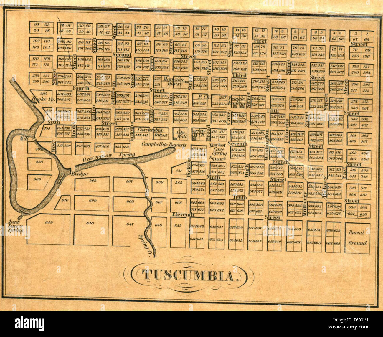 N/A. Estratto da "una mappa accurata dello stato dell'Alabama e West Florida', che mostra la città di Tuscumbia . 1837. John LaTourrette; Editore: Colton & Co., New York 28 1840 Mappa di Tuscumbia, Alabama Foto Stock