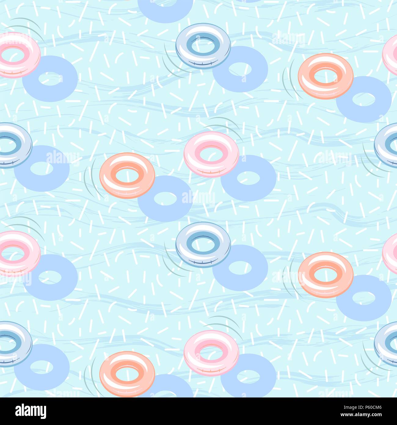 Piscina galleggiante gonfiabile di anelli vettore seamless pattern. Illustrazione Vettoriale
