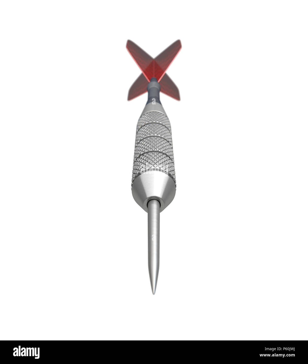 Un singolo metallo dart con un volo rosso volare attraverso l'aria isolato su un sfondo bianco - 3D render Foto Stock