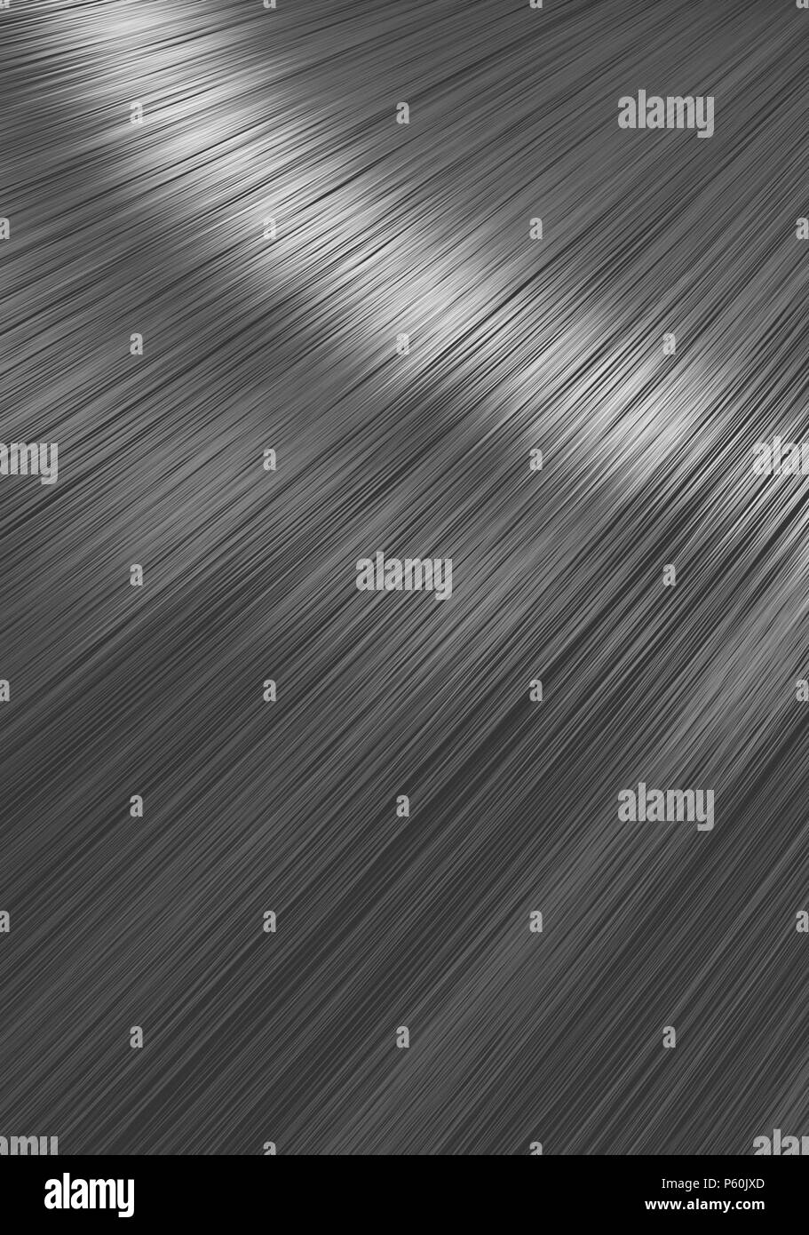 Una vista ingrandita di una sezione della retta lucida i capelli di argento in un stile ondulato - 3D render Foto Stock