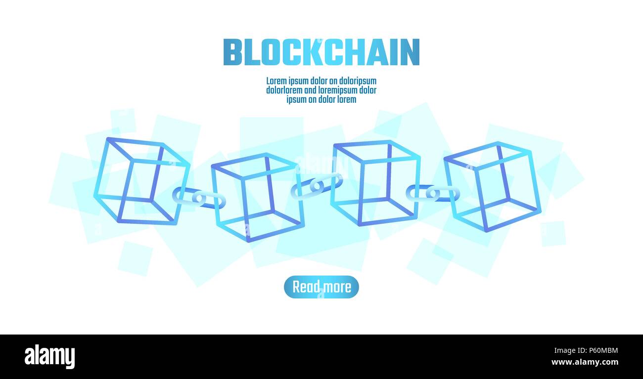 Cubo Blockchain simbolo della catena sul codice di piazza grande di informazioni sul flusso di dati. Neon blu pianeta incandescente globo terrestre. Finanza Cryptocurrency bitcoin concetto aziendale illustrazione vettoriale modello di sfondo Illustrazione Vettoriale