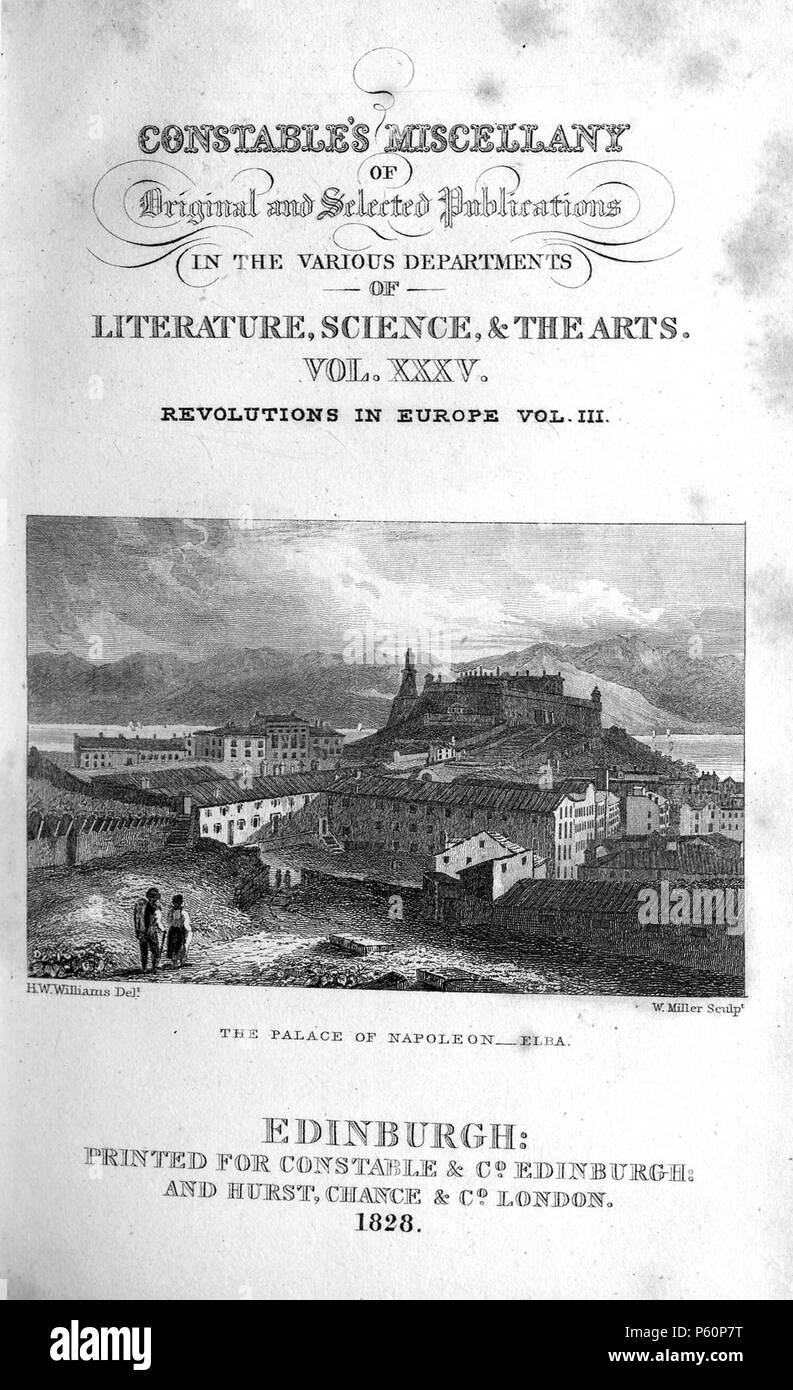 N/A. Il palazzo di Napoleone - Isola d'Elba, inciso da William Miller dopo H W Williams dal 'Constable's miscellanea di originale e pubblicazioni selezionate nei vari dipartimenti di Letteratura, le scienze e le arti: Volume XXXV giri in Europa Vol III' (Edinburgh stampate per Archibald Constable & Co, e Hurst, Robinson & Co, Londra 1828) . 1828. William Miller (1796-1882) nomi alternativi William Frederick I Miller; William Frederick, ho Miller Descrizione incisore scozzese Data di nascita e morte 28 Maggio 1796 20 gennaio 1882 Luogo di nascita e morte di Edimburgo Autorità di Sheffield c Foto Stock