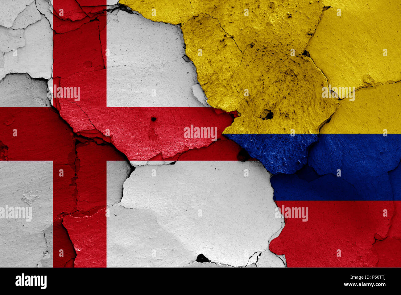 Bandiere di Inghilterra e Colombia Foto Stock