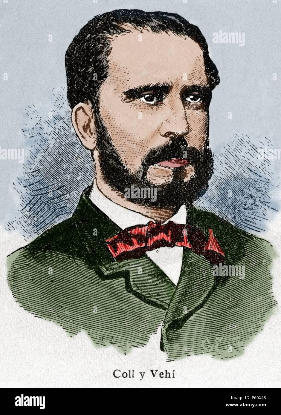 Jose Coll vei (1823 -1876). Letteratura spagnola teorico. Incisione nella storia della Spagna, edito da Blas Cami, 1910. Colorati. Foto Stock