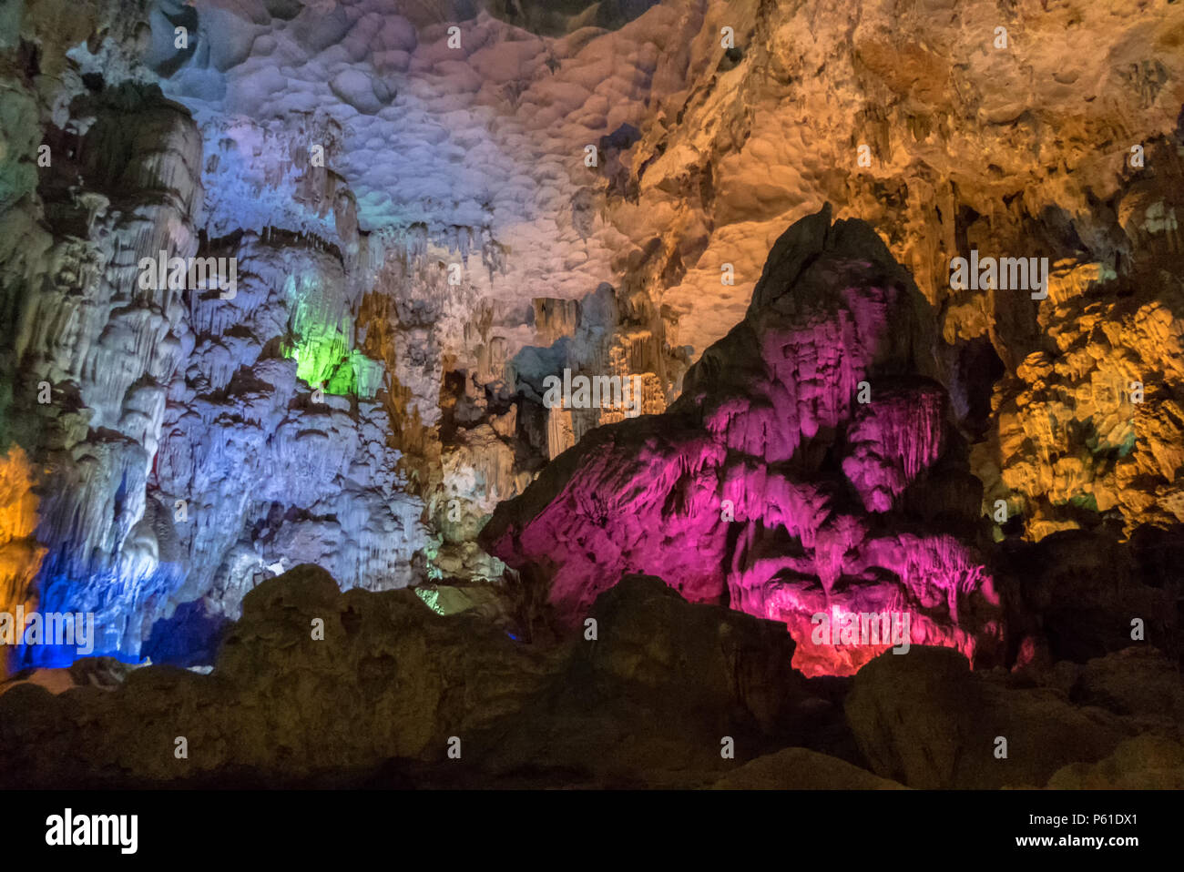 All'interno di Dao andare alle grotte, la baia di Ha Long, Quảng Ninh Provincia, Viet Nam Foto Stock