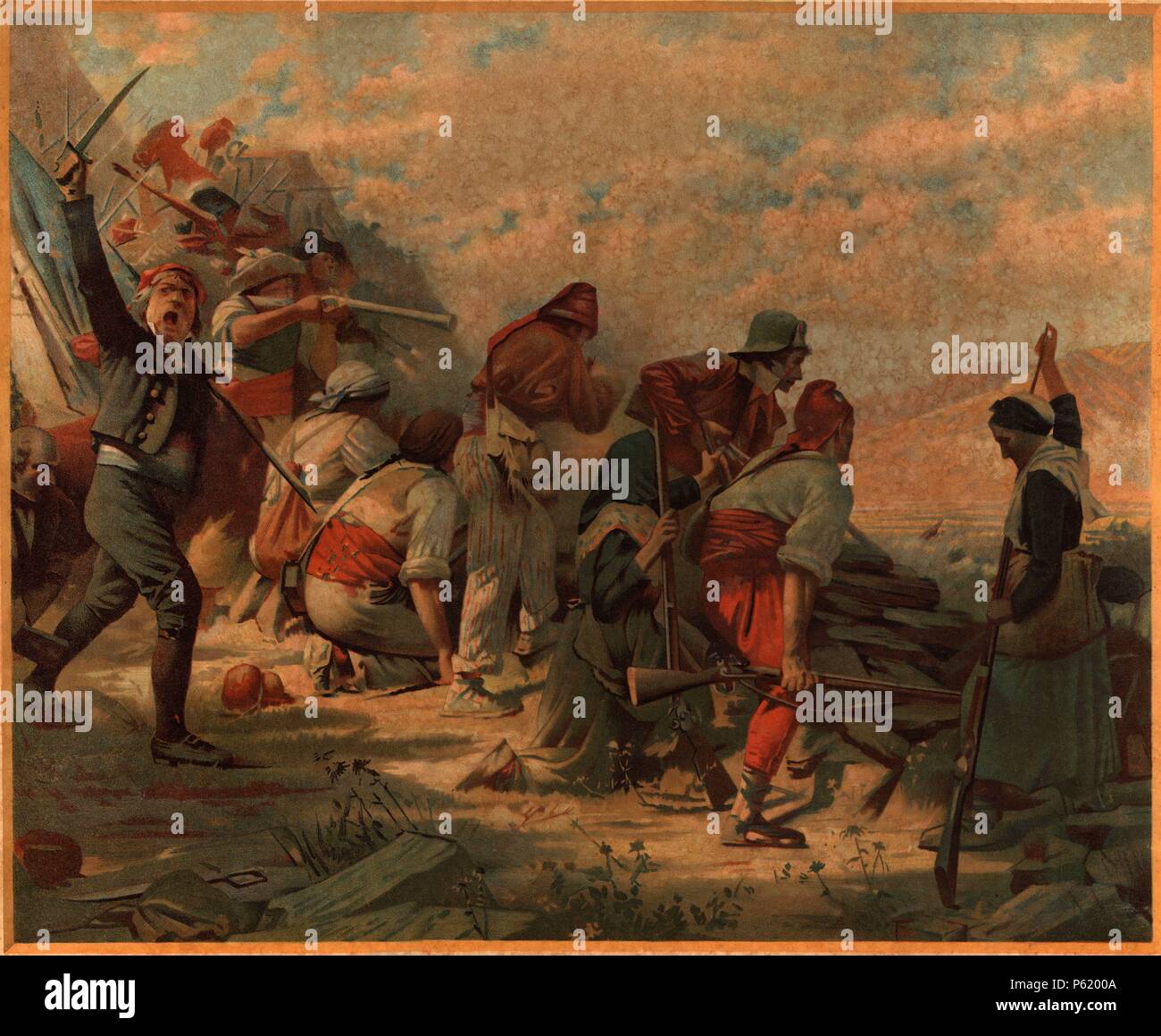 Defensa del Coll de Banyuls, Pirineo Oriental, el 15 de diciembre de 1793 (Guerra del francés). Obra de H. Perrault. Foto Stock