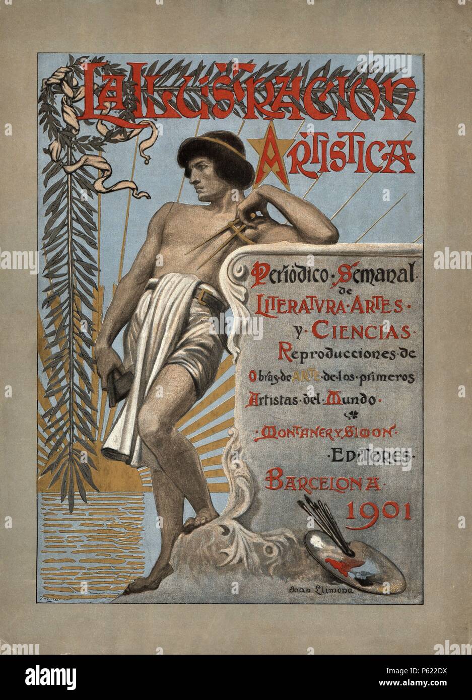 Portada de la revista modernista la Ilustración Artística. Dibujos de Joan Llimona. Barcellona, 1901. Foto Stock