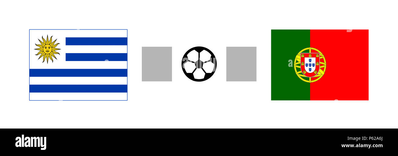 Il Portogallo versus Uruguay punteggio icona flag su sfondo bianco Foto Stock