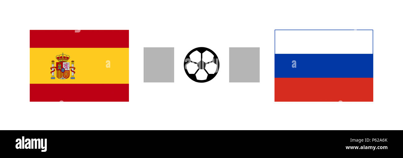 La Russia contro la Spagna punteggio icona flag su sfondo bianco Foto Stock