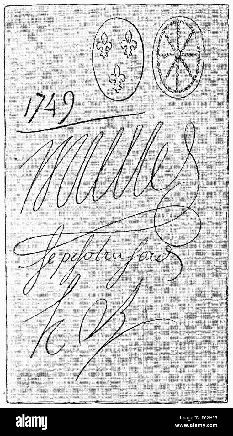 404 D595- Monnaie de carte émise au Canada en 1749 - liv3-CH15 Foto Stock