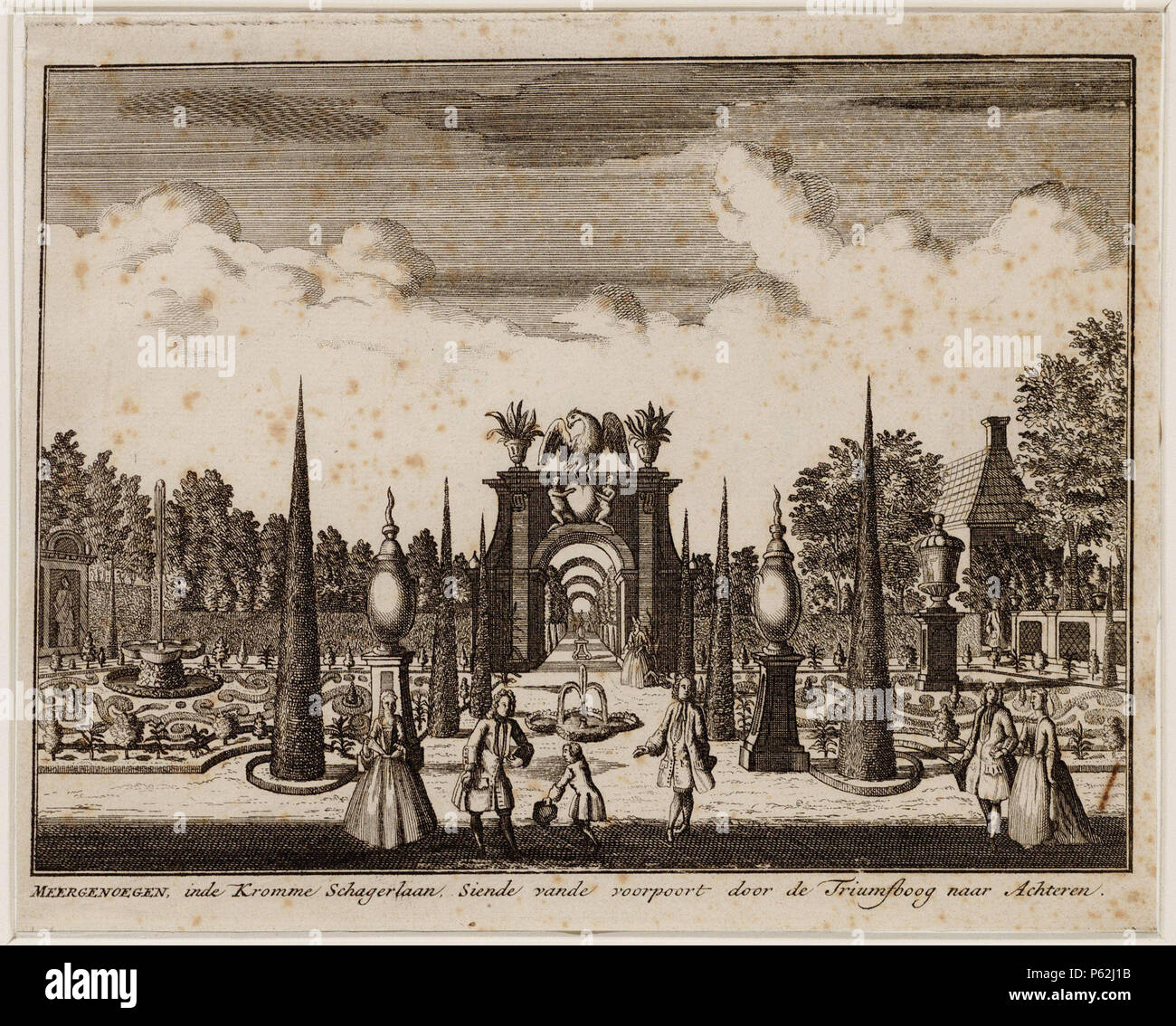 N/A. Nederlands: Beschrijving Meergenoegen inde kromme Schagerlaan siende van de voorpoort door de Triumfboog naar Achteren de tuin van de Buitenplaats Meergenoegen aan de kromme Schagerlaan. Techniek: ets. Documenttype prent Vervaardiger Stopendaal, Daniël Greve, IJsack Collectie Collectie Stadsarchief Amsterdam: tekeningen en prenten Datering 1725 Geografische naam Schagerlaan Inventarissen http://archief.amsterdam/archief/10097/010097004809 Afbeeldingsbestand 010097004809 . 1725. Daniel Stoopendaal (1672-1726) 411 Daniel Stoopendaal, Afb 010097004809 Foto Stock