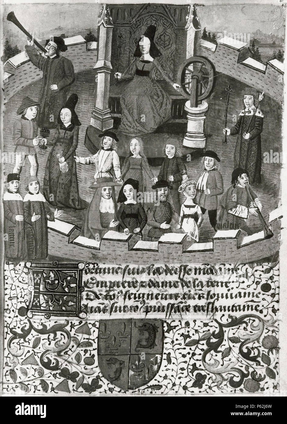 N/A. Inglese: Illustrazione per Michault epico, la danza dei Ciechi (danza aveugles aux), che è correlato alla danza di morte. Amore cieco, Fortune ciechi e vedenti morte regola sull'umanità. Fine del XV o inizio del XVI secolo.. L'artista è sconosciuto. 412 Danse-aveugles-fr-1989-F19-fortune Foto Stock