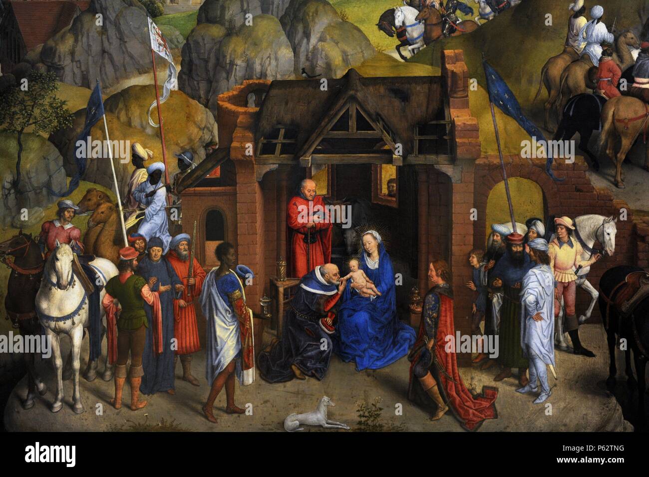 Hans Memling (1435/1440-1494). Pittore fiammingo. Le Sette gioie della Vergine, 1480. Dettaglio dell'Adorazione dei Magi. Alte Pinakothek. Monaco di Baviera. Germania. Foto Stock